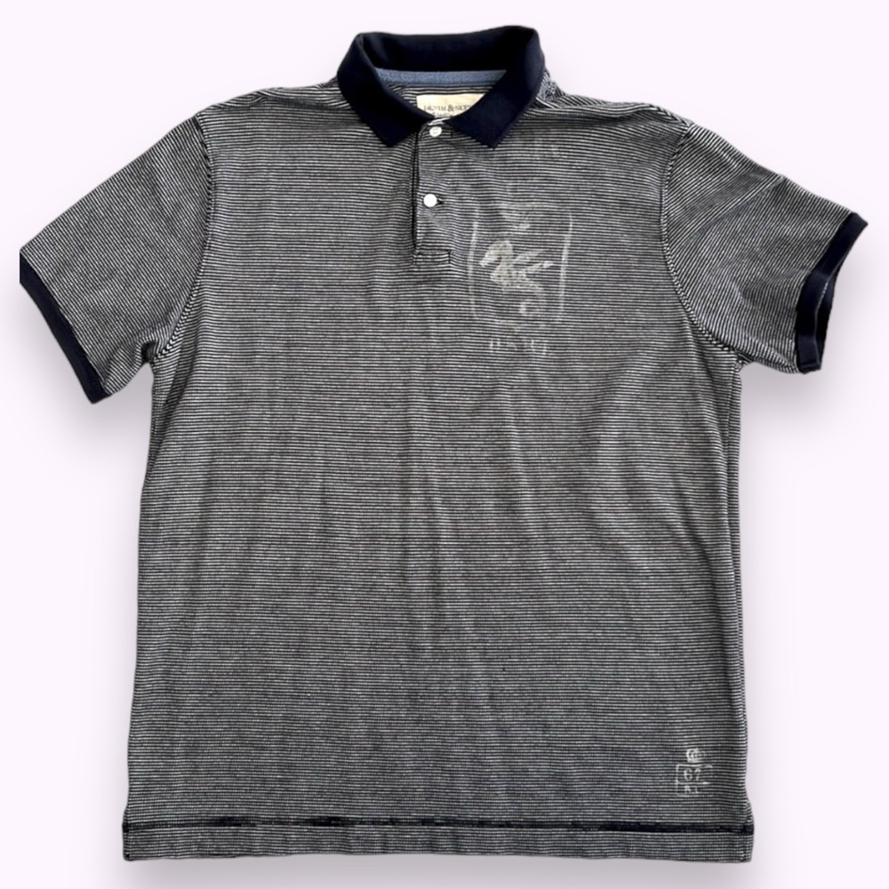 RALPH LAUREN Blue and White Stripped Polo Style Shirt.